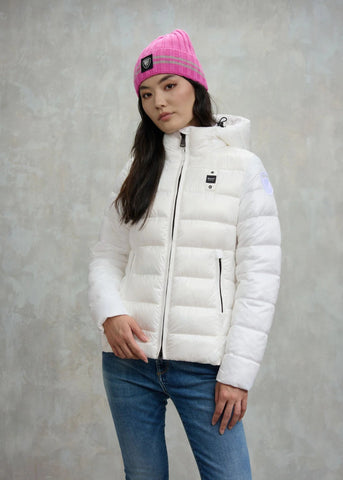 Blauer Giacca Piumino da donna a righe Caroll bianco