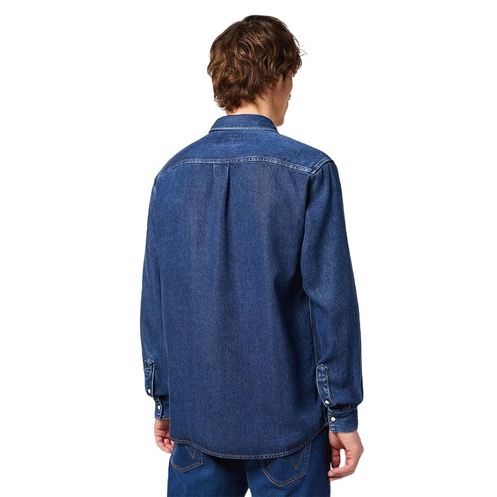 Wrangler Western Camicia Uomo - Maniche Lunghe, Blu (Tawny Port), Taglia S