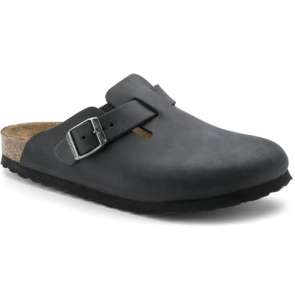 Birkenstock Unisex Boston Sandal in Oiled Leather (Narrow Fit) Black